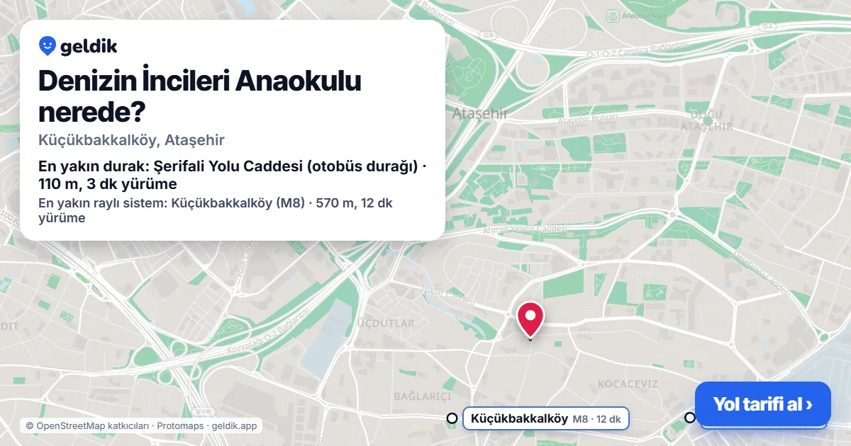 Denizin İncileri Anaokulu nerede: haritada konumu ve en yakın duraklar, yürüme süreleriyle