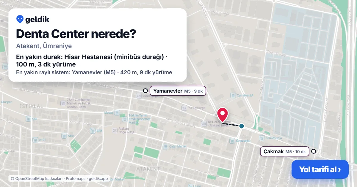 Denta Center nerede: haritada konumu ve en yakın duraklar, yürüme süreleriyle