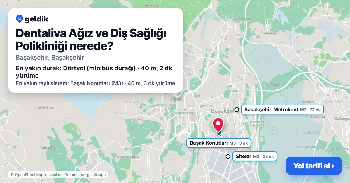 Dentaliva Ağız ve Diş Sağlığı Polikliniği nerede: haritada konumu ve en yakın duraklar, yürüme süreleriyle