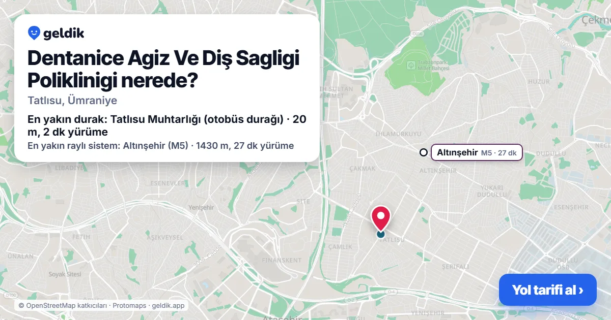 Dentanice Agiz Ve Diş Sagligi Poliklinigi nerede: haritada konumu ve en yakın duraklar, yürüme süreleriyle