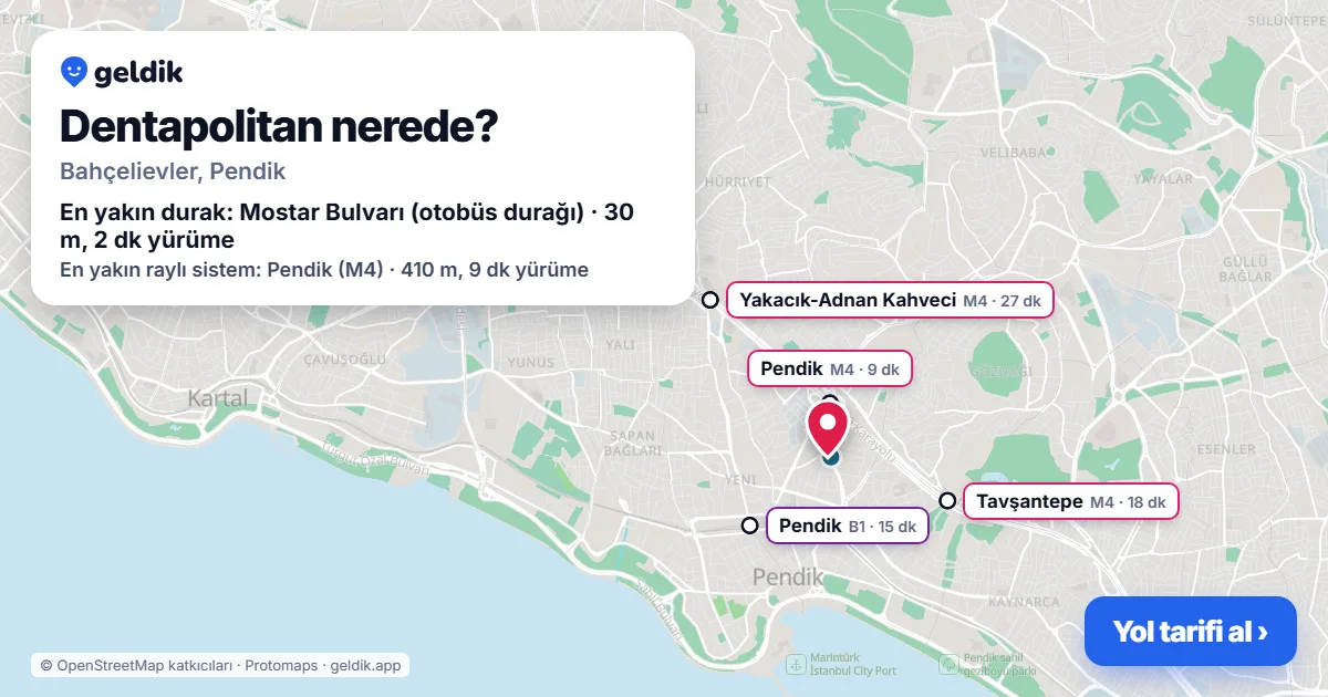 Dentapolitan nerede: haritada konumu ve en yakın duraklar, yürüme süreleriyle