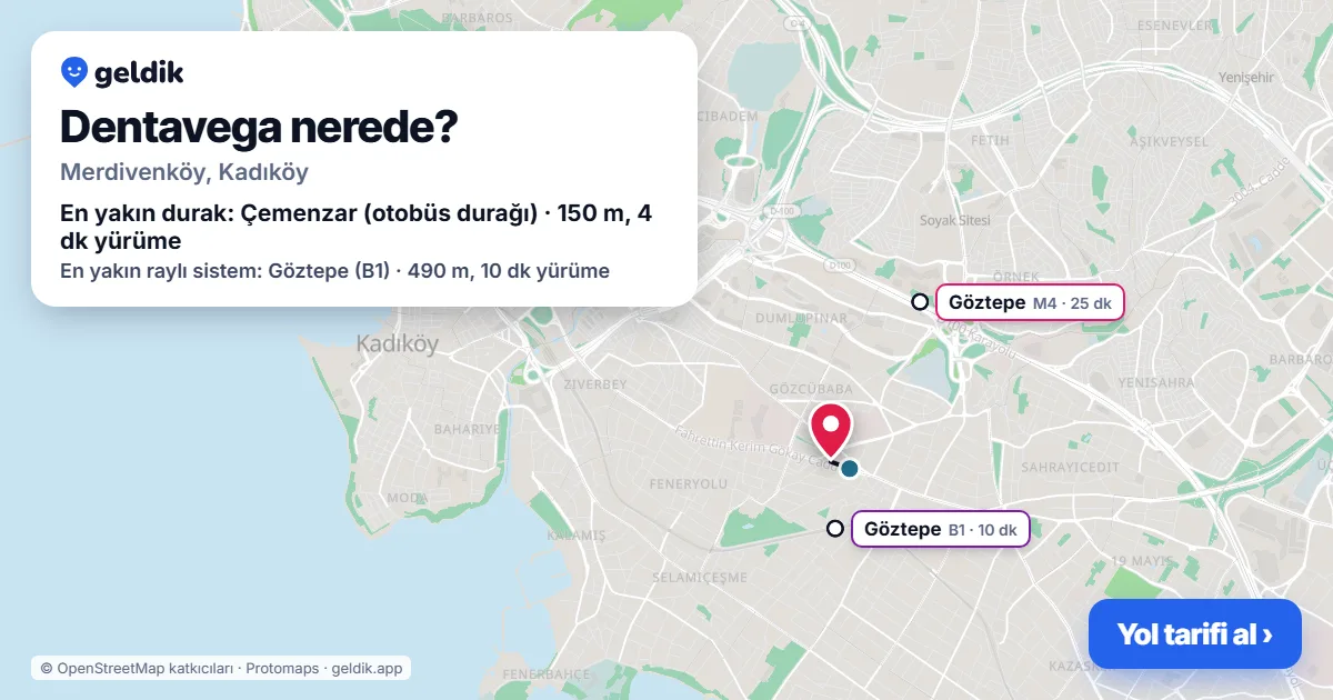 Dentavega nerede: haritada konumu ve en yakın duraklar, yürüme süreleriyle