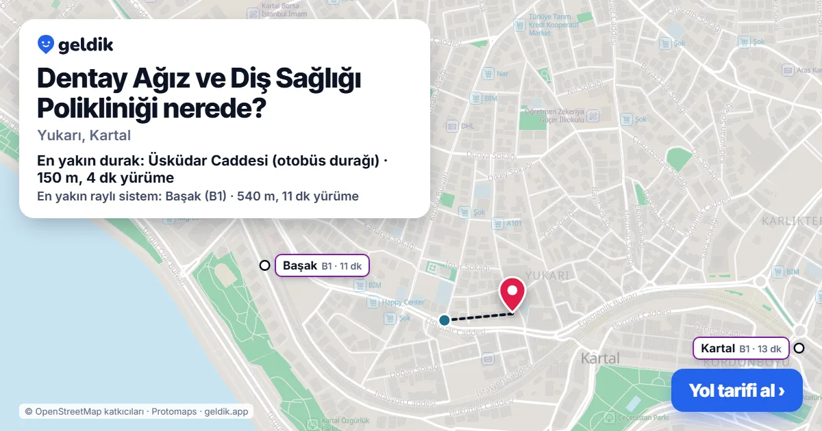 Dentay Ağız ve Diş Sağlığı Polikliniği nerede: haritada konumu ve en yakın duraklar, yürüme süreleriyle