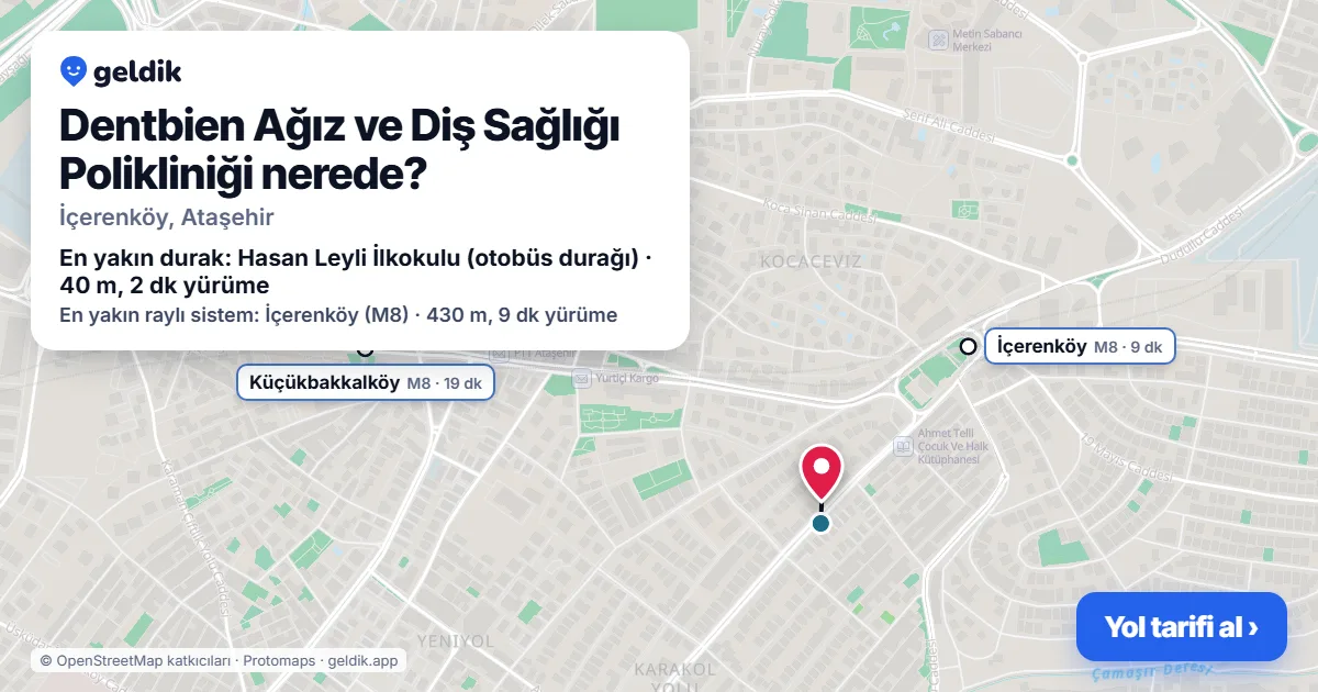 Dentbien Ağız ve Diş Sağlığı Polikliniği nerede: haritada konumu ve en yakın duraklar, yürüme süreleriyle
