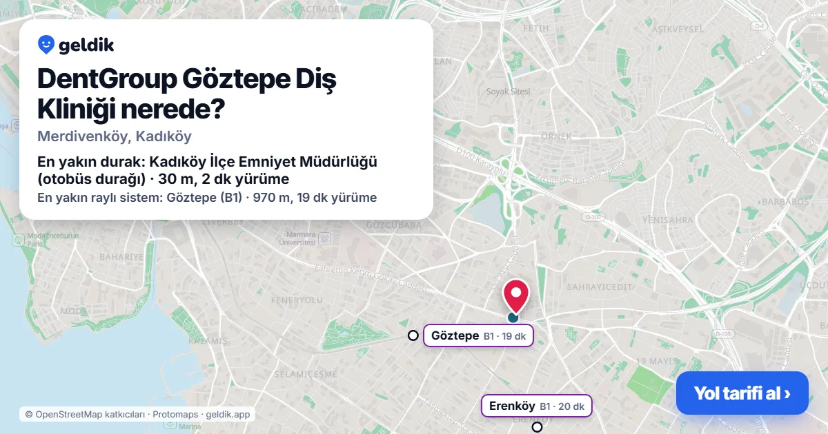 Where is DentGroup Göztepe Diş Kliniği: map with its location and the nearest stops, with walking times