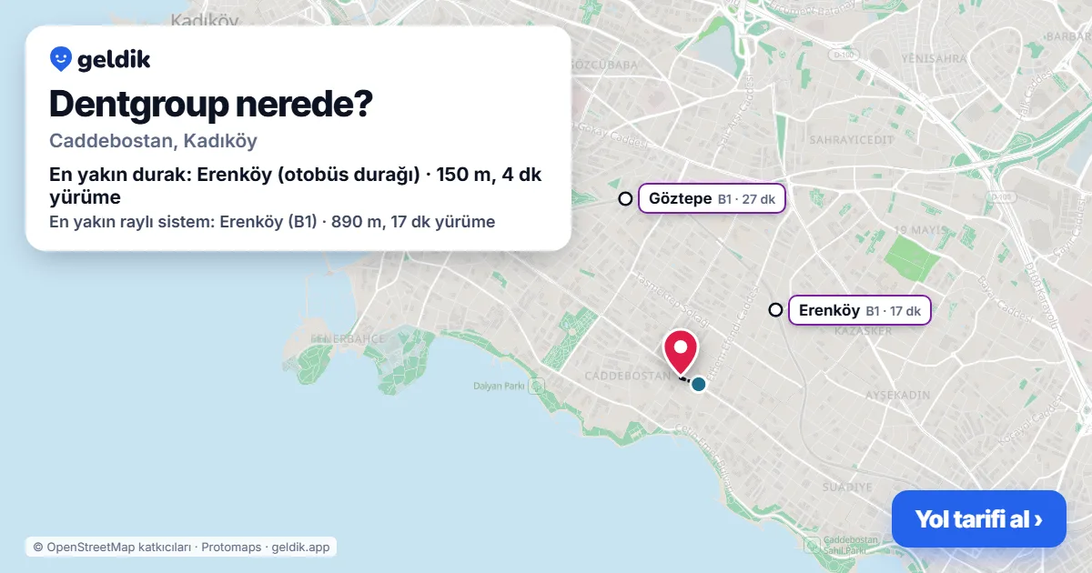 Dentgroup nerede: haritada konumu ve en yakın duraklar, yürüme süreleriyle