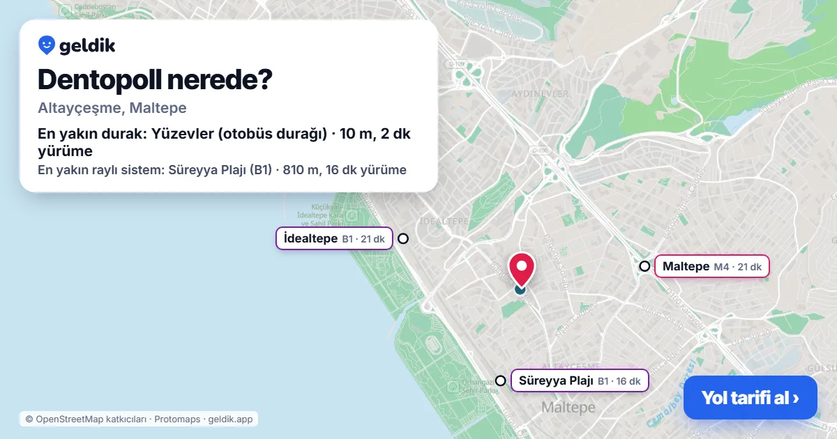 Dentopoll nerede: haritada konumu ve en yakın duraklar, yürüme süreleriyle
