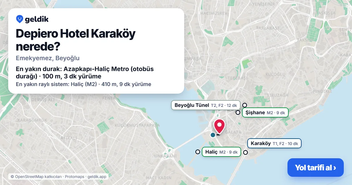 Where is Depiero Hotel Karaköy: map with its location and the nearest stops, with walking times