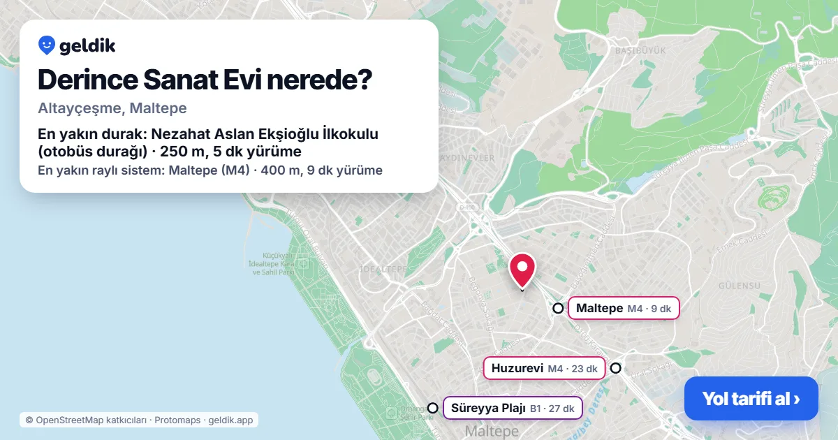Derince Sanat Evi nerede: haritada konumu ve en yakın duraklar, yürüme süreleriyle