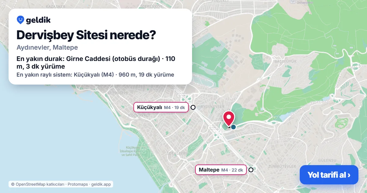 Dervişbey Sitesi nerede: haritada konumu ve en yakın duraklar, yürüme süreleriyle