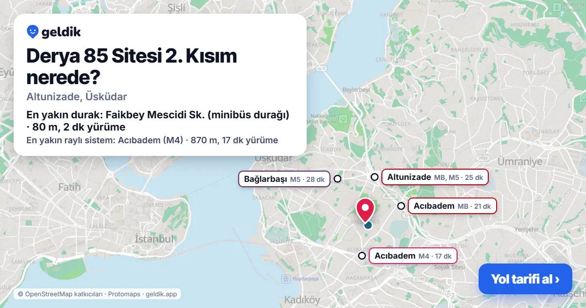 Where is Derya 85 Sitesi 2. Kısım: map with its location and the nearest stops, with walking times