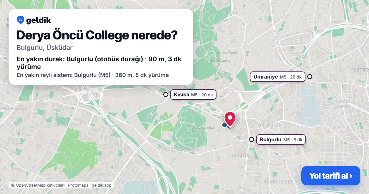 Derya Öncü College nerede: haritada konumu ve en yakın duraklar, yürüme süreleriyle