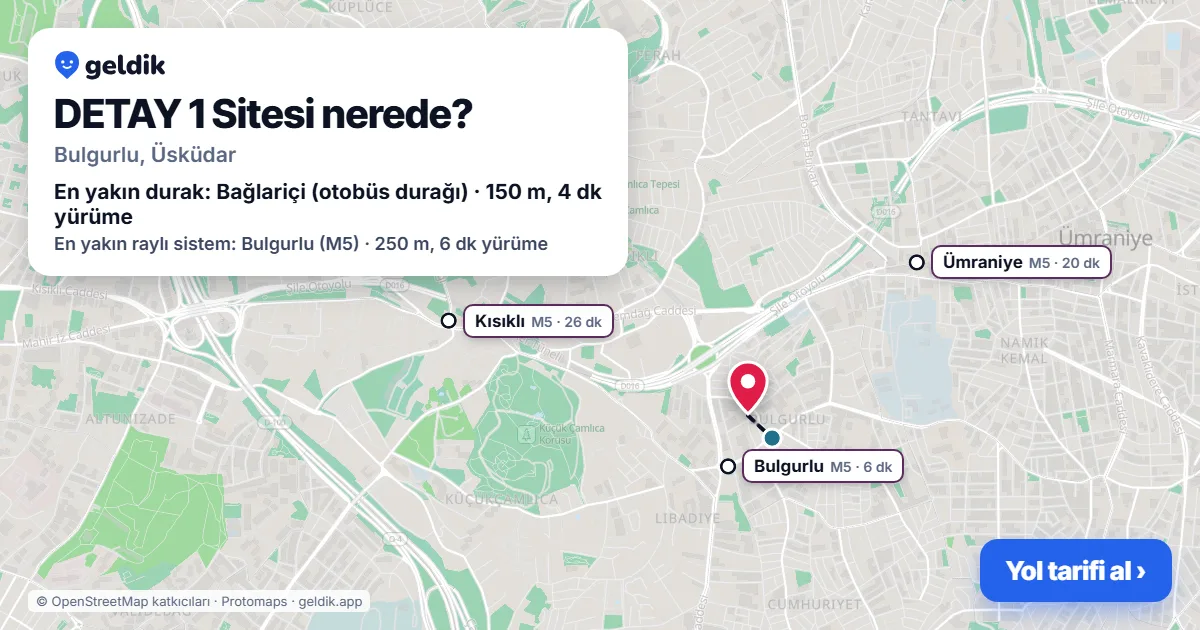 Where is DETAY 1 Sitesi: map with its location and the nearest stops, with walking times
