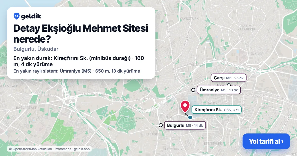 Where is Detay Ekşioğlu Mehmet Sitesi: map with its location and the nearest stops, with walking times