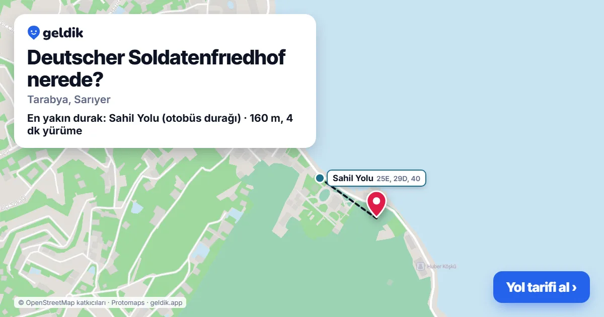 Deutscher Soldatenfrıedhof nerede: haritada konumu ve en yakın duraklar, yürüme süreleriyle
