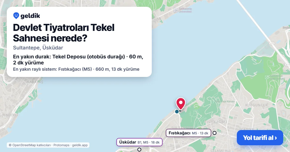 Where is Devlet Tiyatroları Tekel Sahnesi: map with its location and the nearest stops, with walking times