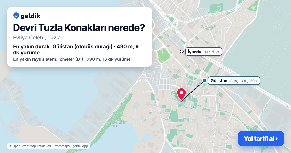 Devri Tuzla Konakları nerede: haritada konumu ve en yakın duraklar, yürüme süreleriyle