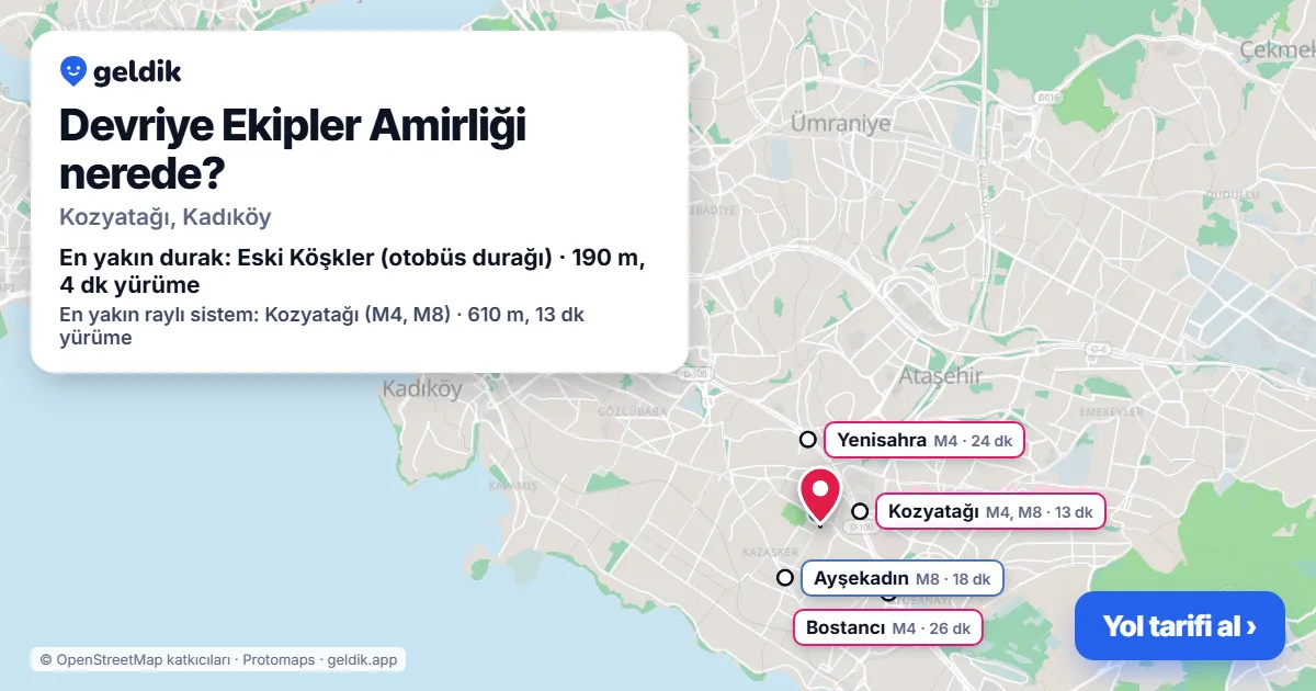 Where is Devriye Ekipler Amirliği: map with its location and the nearest stops, with walking times