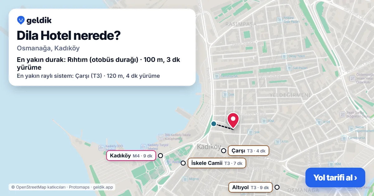 Dila Hotel nerede: haritada konumu ve en yakın duraklar, yürüme süreleriyle