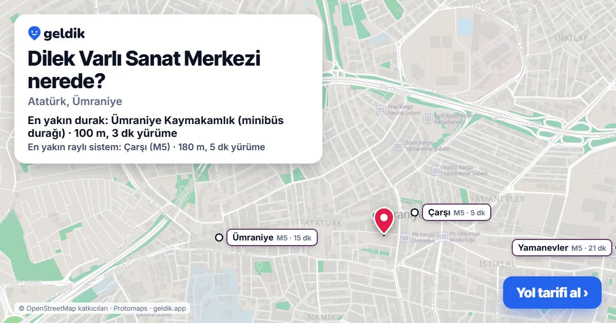 Dilek Varlı Sanat Merkezi nerede: haritada konumu ve en yakın duraklar, yürüme süreleriyle