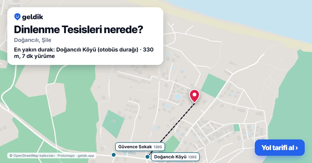 Dinlenme Tesisleri nerede: haritada konumu ve en yakın duraklar, yürüme süreleriyle