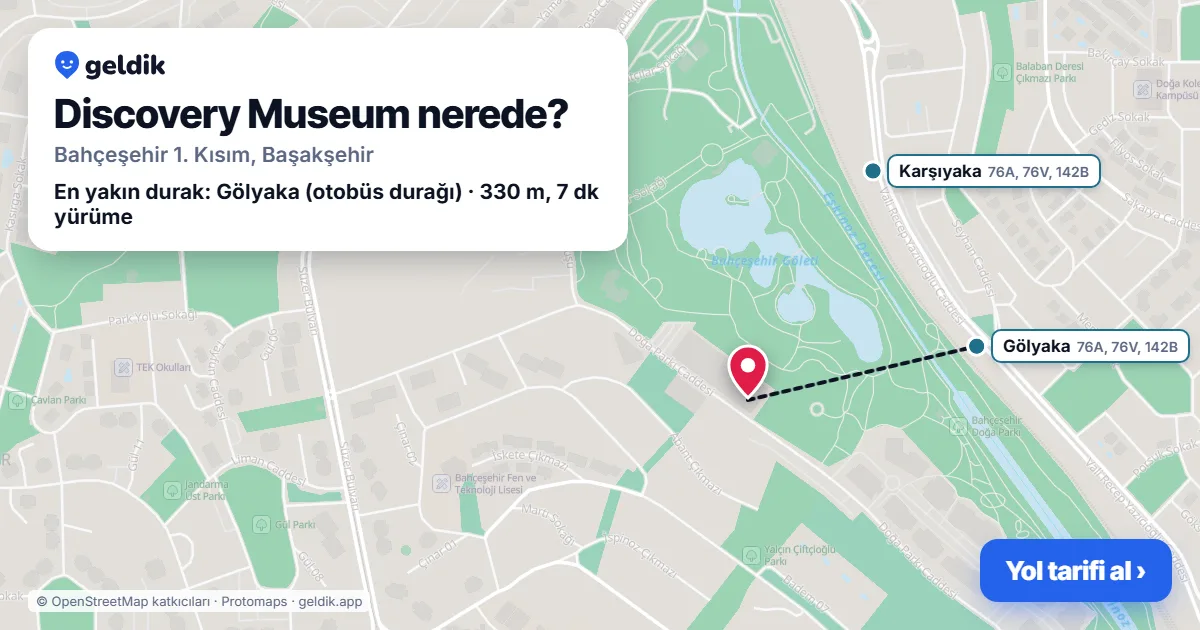 Discovery Museum nerede: haritada konumu ve en yakın duraklar, yürüme süreleriyle