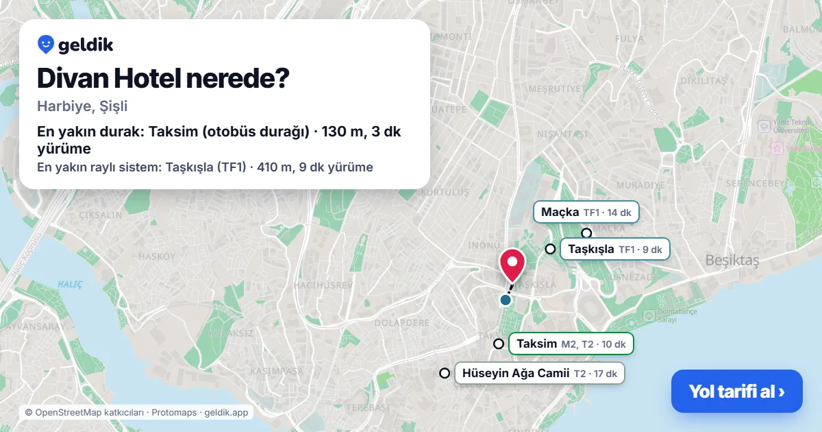 Where is Divan Hotel: map with its location and the nearest stops, with walking times