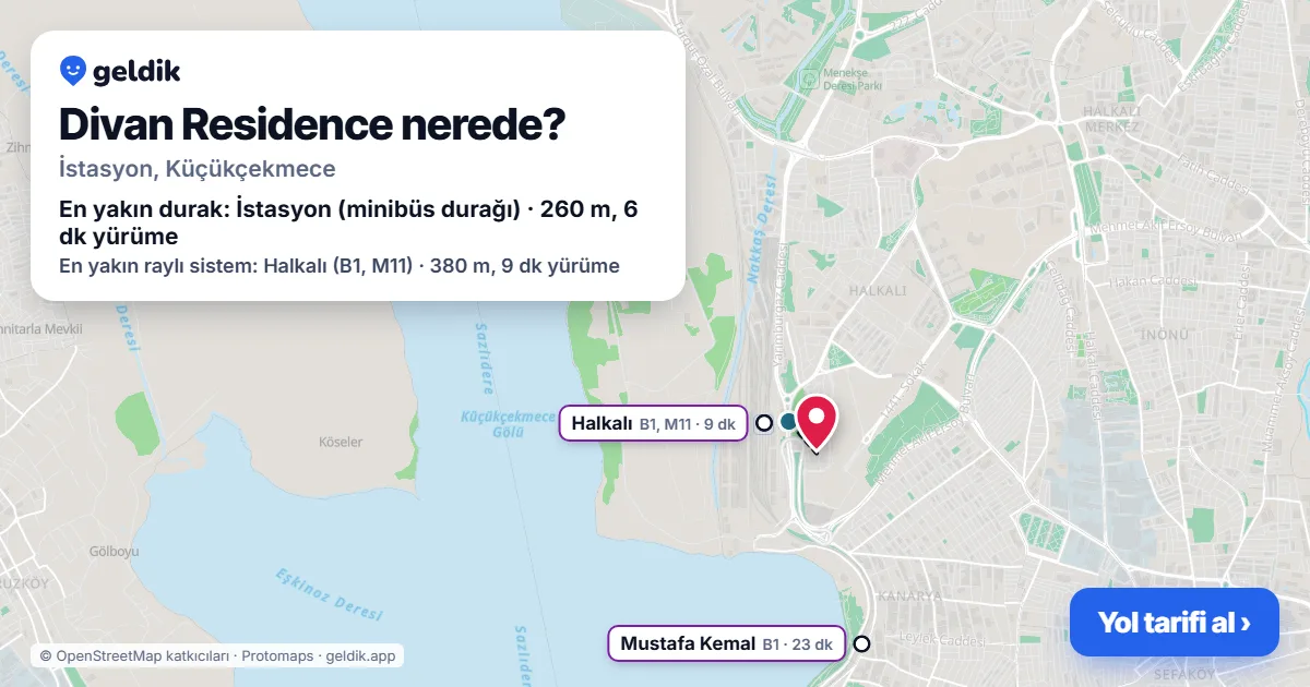 Where is Divan Residence: map with its location and the nearest stops, with walking times