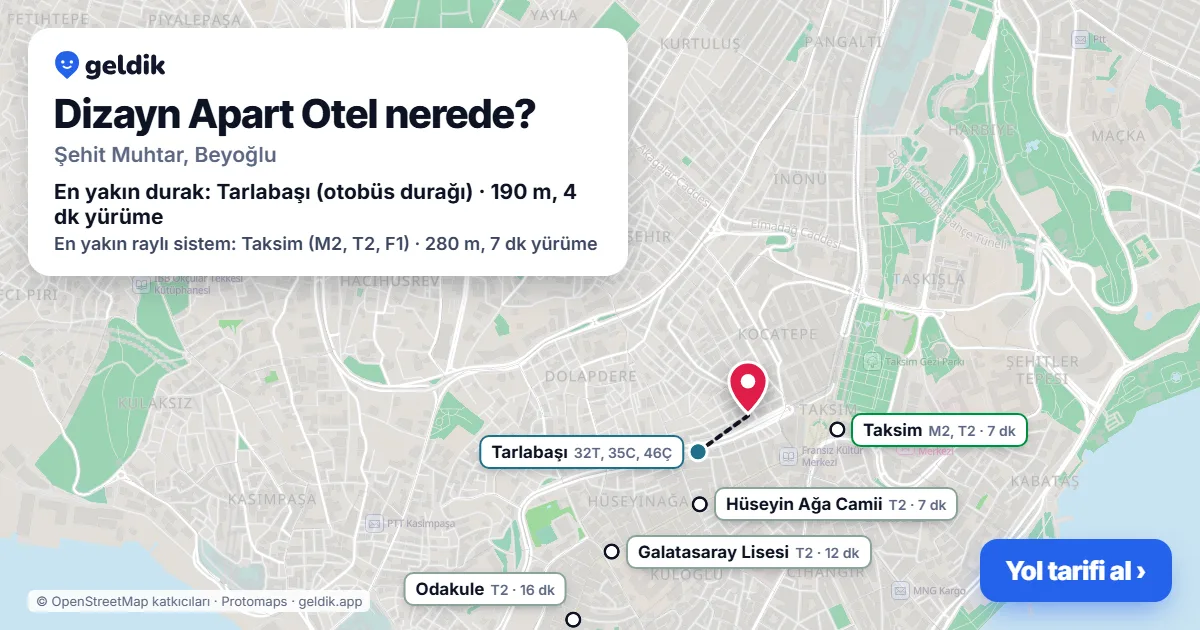 Dizayn Apart Otel nerede: haritada konumu ve en yakın duraklar, yürüme süreleriyle
