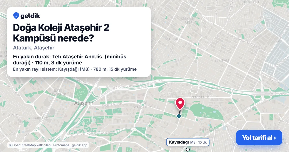 Where is Doğa Koleji Ataşehir 2 Kampüsü: map with its location and the nearest stops, with walking times