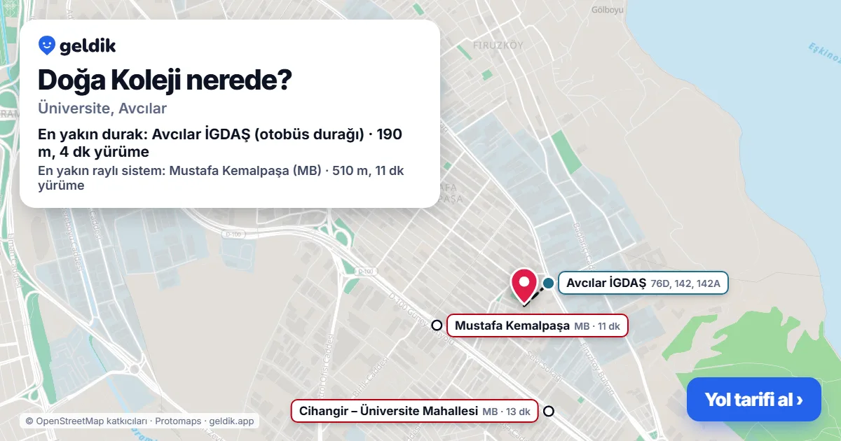 Doğa Koleji nerede: haritada konumu ve en yakın duraklar, yürüme süreleriyle