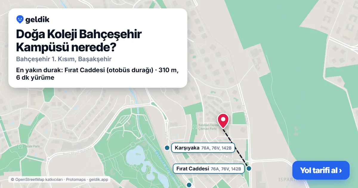 Doğa Koleji Bahçeşehir Kampüsü nerede: haritada konumu ve en yakın duraklar, yürüme süreleriyle