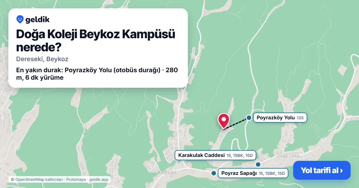 Doğa Koleji Beykoz Kampüsü nerede: haritada konumu ve en yakın duraklar, yürüme süreleriyle