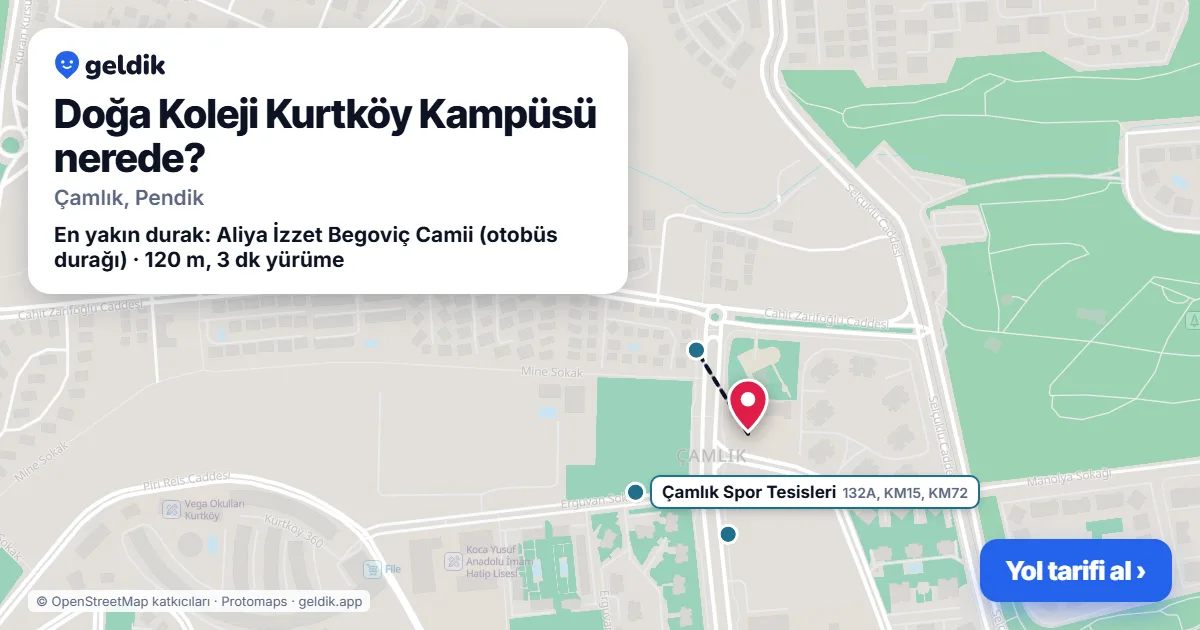 Doğa Koleji Kurtköy Kampüsü nerede: haritada konumu ve en yakın duraklar, yürüme süreleriyle