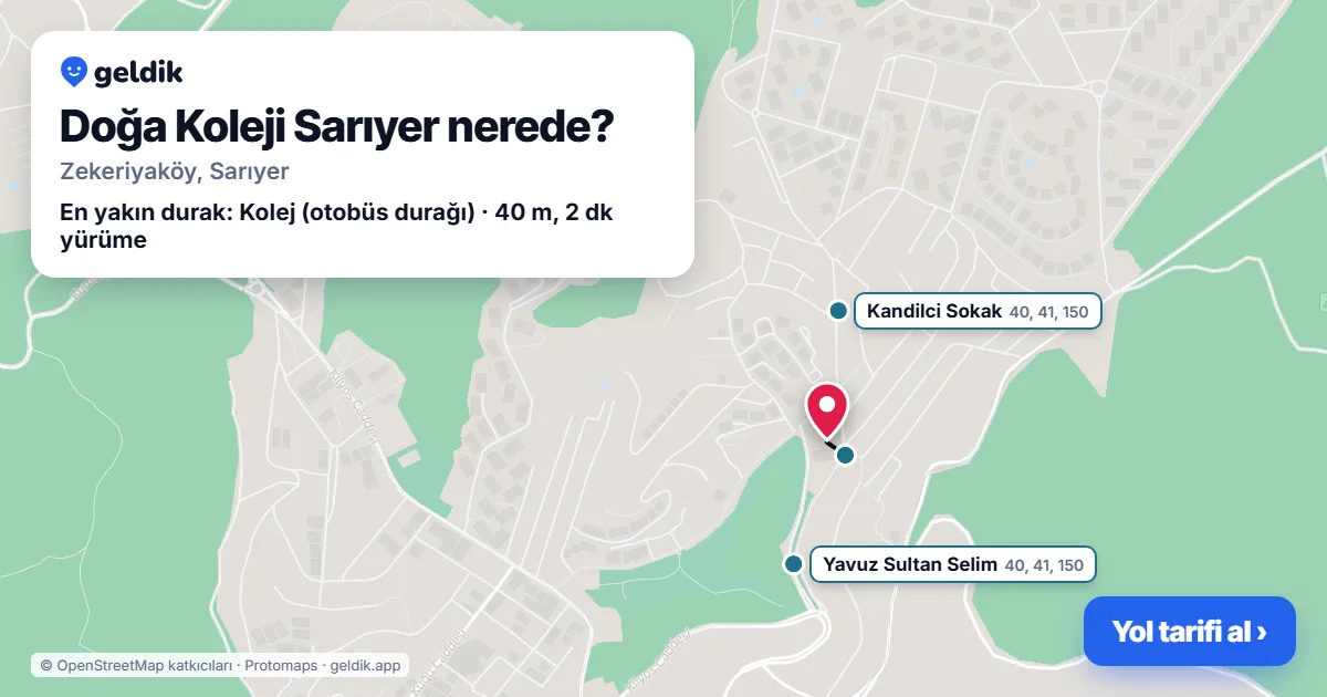 Doğa Koleji Sarıyer nerede: haritada konumu ve en yakın duraklar, yürüme süreleriyle