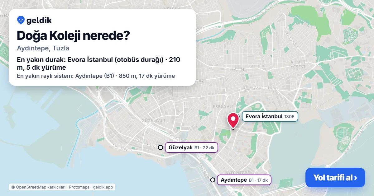 Where is Doğa Koleji: map with its location and the nearest stops, with walking times