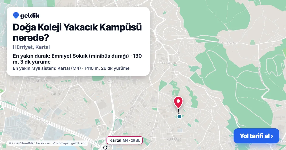 Where is Doğa Koleji Yakacık Kampüsü: map with its location and the nearest stops, with walking times