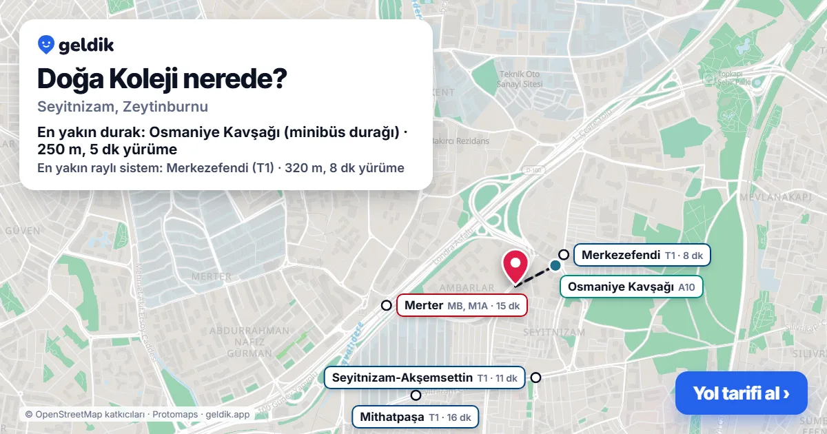 Doğa Koleji nerede: haritada konumu ve en yakın duraklar, yürüme süreleriyle