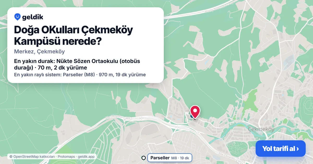 Where is Doğa OKulları Çekmeköy Kampüsü: map with its location and the nearest stops, with walking times