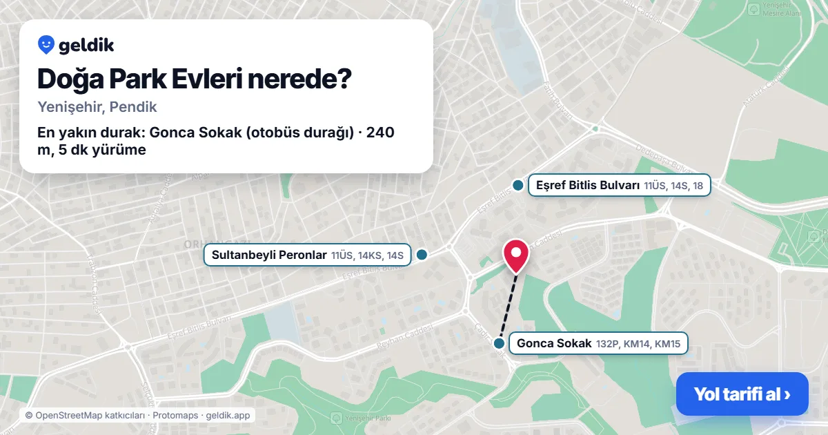 Doğa Park Evleri nerede: haritada konumu ve en yakın duraklar, yürüme süreleriyle