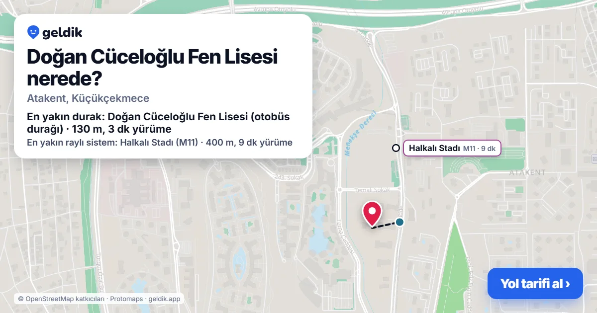 Where is Doğan Cüceloğlu Fen Lisesi: map with its location and the nearest stops, with walking times