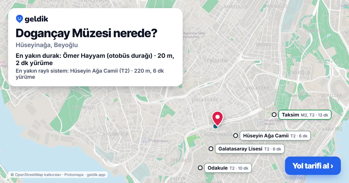 Dogançay Müzesi nerede: haritada konumu ve en yakın duraklar, yürüme süreleriyle
