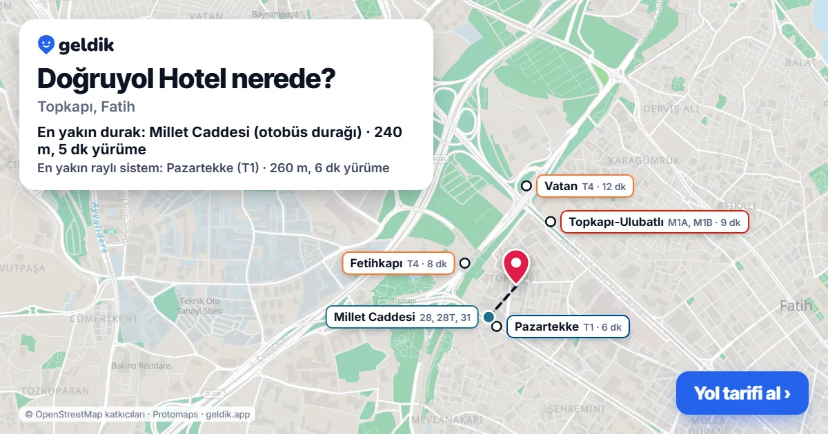 Where is Doğruyol Hotel: map with its location and the nearest stops, with walking times