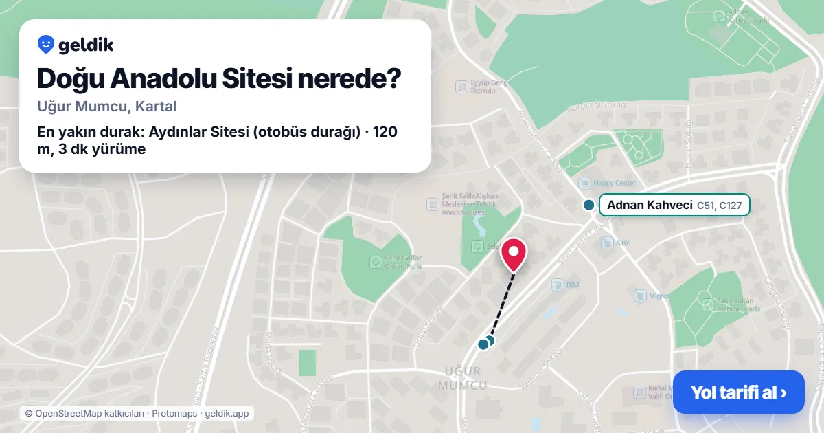 Doğu Anadolu Sitesi nerede: haritada konumu ve en yakın duraklar, yürüme süreleriyle