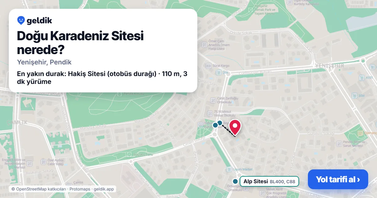 Doğu Karadeniz Sitesi nerede: haritada konumu ve en yakın duraklar, yürüme süreleriyle