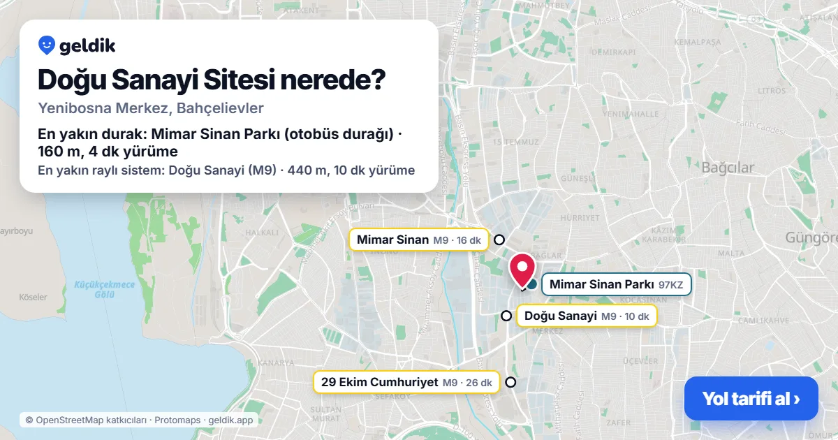 Where is Doğu Sanayi Sitesi: map with its location and the nearest stops, with walking times