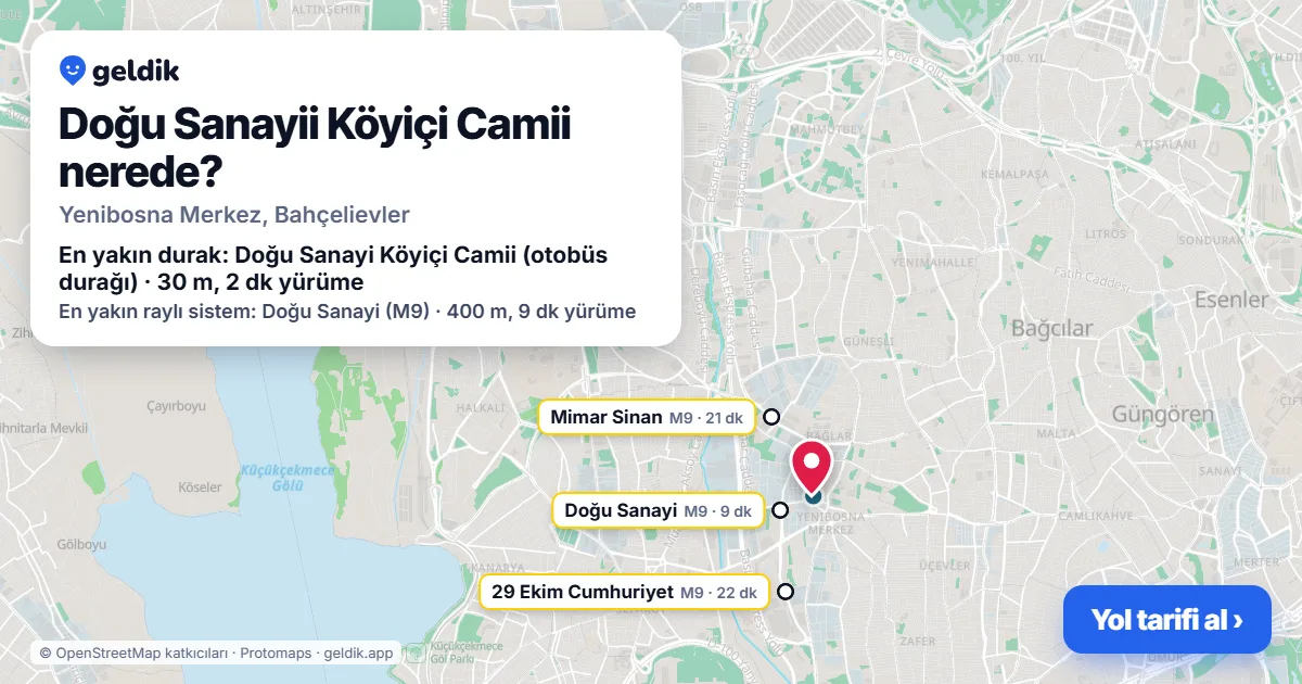 Where is Doğu Sanayii Köyiçi Camii: map with its location and the nearest stops, with walking times