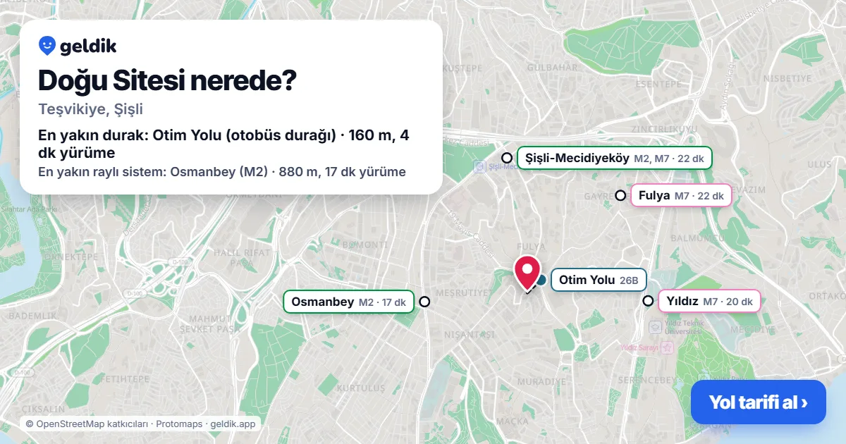 Where is Doğu Sitesi: map with its location and the nearest stops, with walking times