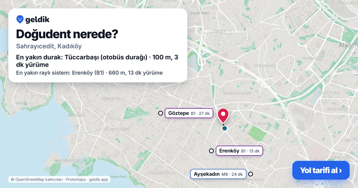 Doğudent nerede: haritada konumu ve en yakın duraklar, yürüme süreleriyle
