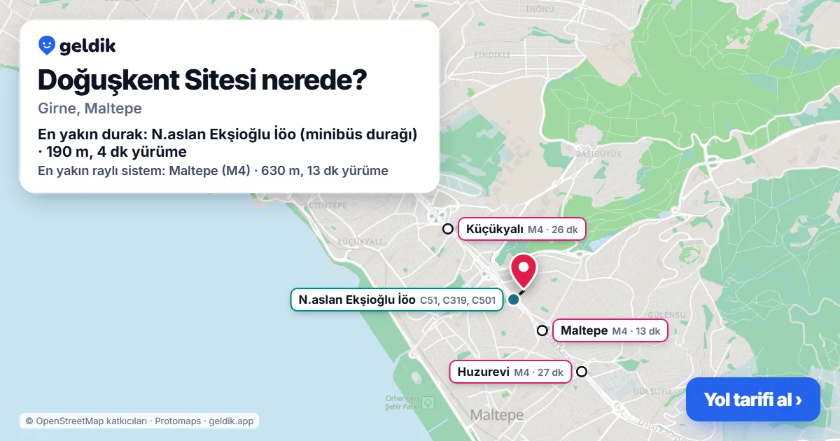 Doğuşkent Sitesi nerede: haritada konumu ve en yakın duraklar, yürüme süreleriyle